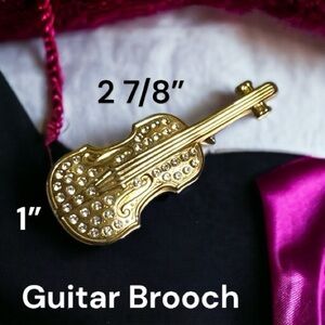 Guitar Rhinestone Brooch Vintage